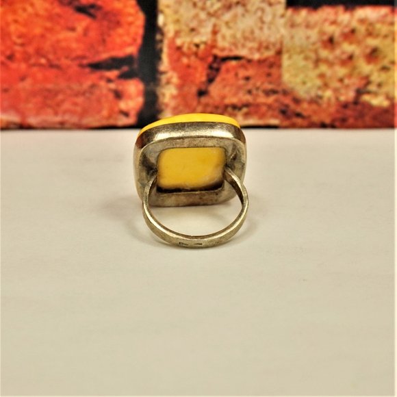 BIG EGG YOLK AMBER STERLING SQUARE RING SIZE 7.5, GIFT FOR WOMEN, UNISEX RING - Picture 9 of 10